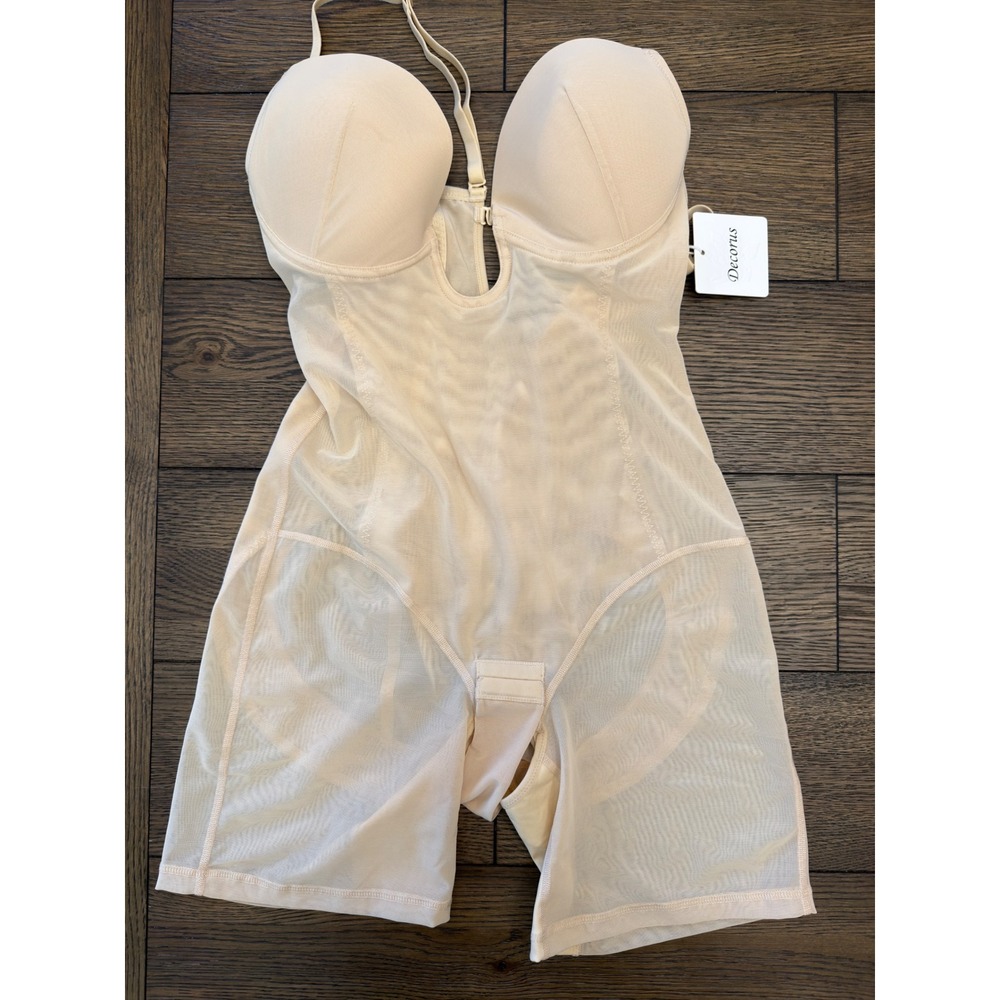 Decorus Nude Shapewear Bodysuit Tummy Control Mesh Underwire Plunge Low Back NEW